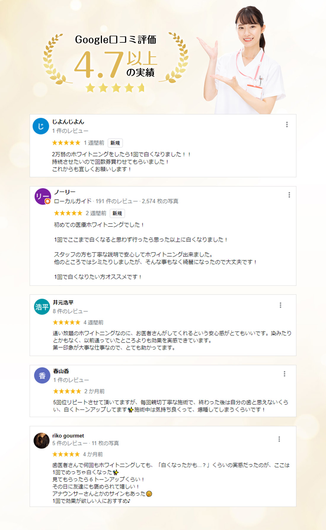 Google口コミ評価4.7以上の実績！
